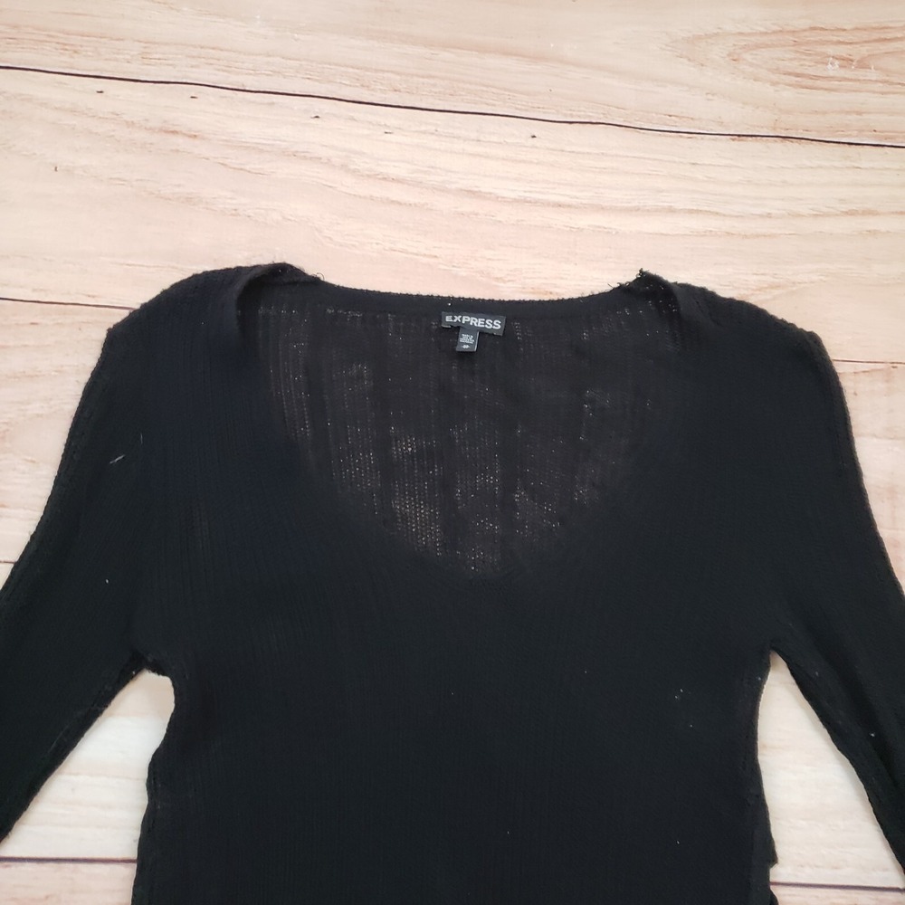Express Shirt Womens Extra Small Black Long Sleeve‎ Lightweight Knit Lace Sides - Picture 3 of 11
